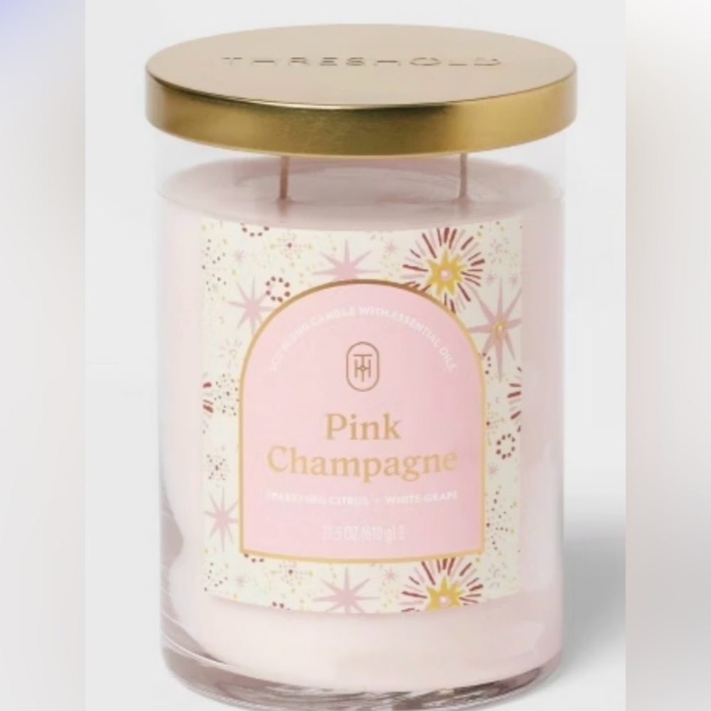 THRESHOLD NWT glass lidded jar candle -pink champagne -21.5oz